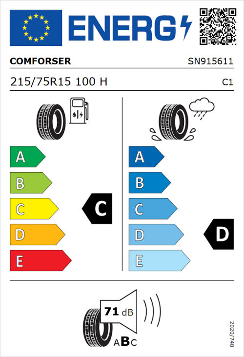 Tyre Label for Comforser CF2000 215/75R15 100H