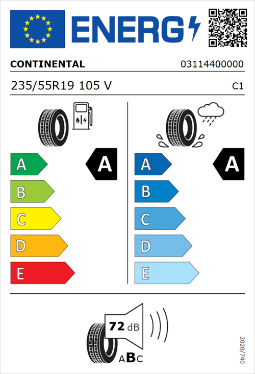Tyre Label for Continental EcoContact 6 235/55R19 105V