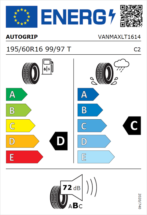 Tyre Label for Autogrip Vanmax 195/60R16 99/97T