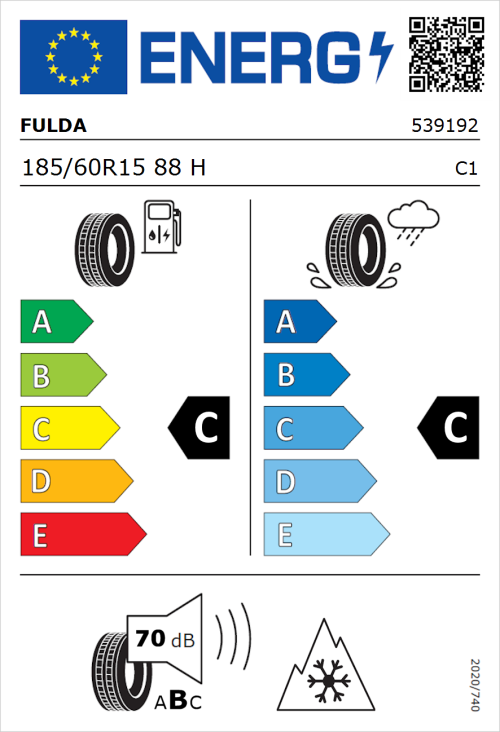 Tyre Label for Fulda MultiControl 185/60R15 88H