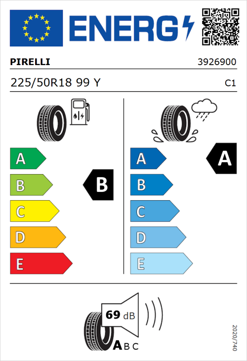 Tyre Label for Pirelli Powergy 225/50R18 99Y