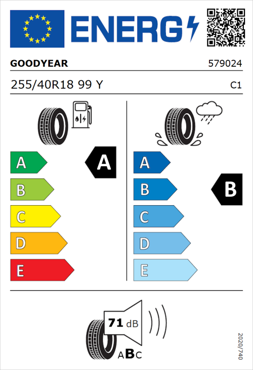Tyre Label for Goodyear Eagle F1 Asymmetric 5 255/40R18 99Y