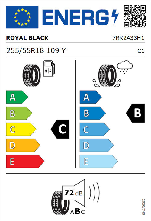 Tyre Label for Royal Black Explorer II 255/55R18 109Y