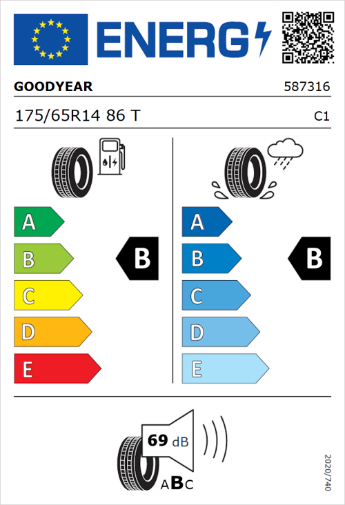 Tyre Label for Goodyear EfficientGrip Compact 2 175/65R14 86T