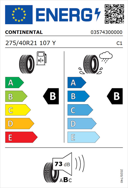 Tyre Label for Continental PremiumContact 6 SSR 275/40R21 107Y