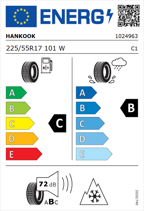 Tyre Label for Hankook Kinergy 4S 2 H750 225/55R17 101W