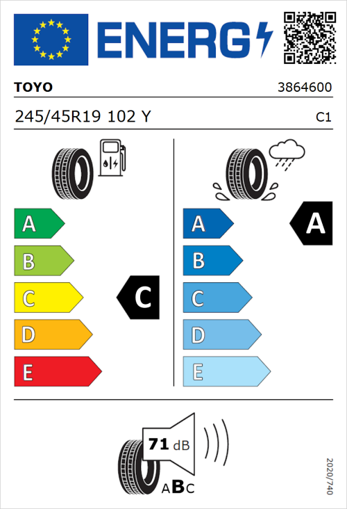 Tyre Label for Toyo Proxes 1 245/45R19 102Y