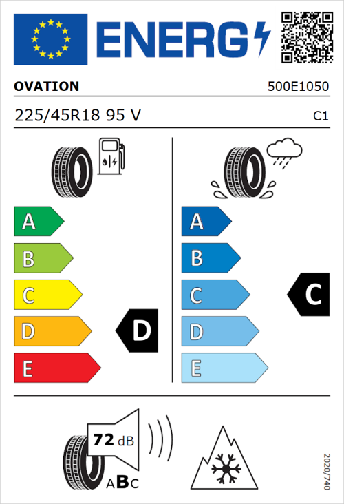 Tyre Label for Ovation VI-782 AS 225/45R18 95V