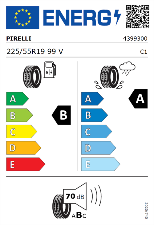 Tyre Label for Pirelli Powergy 225/55R19 99V