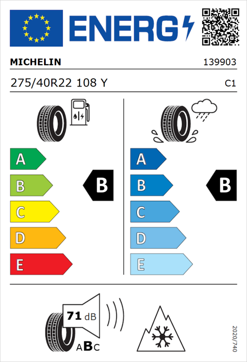 Tyre Label for Michelin CrossClimate 2 SUV 275/40R22 108Y