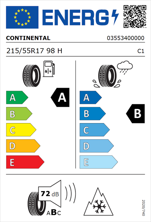 Tyre Label for Continental AllSeasonContact 215/55R17 98H