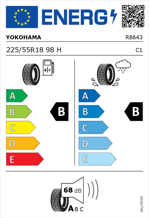 Tyre Label for Yokohama Advan V61H 225/55R18 98H
