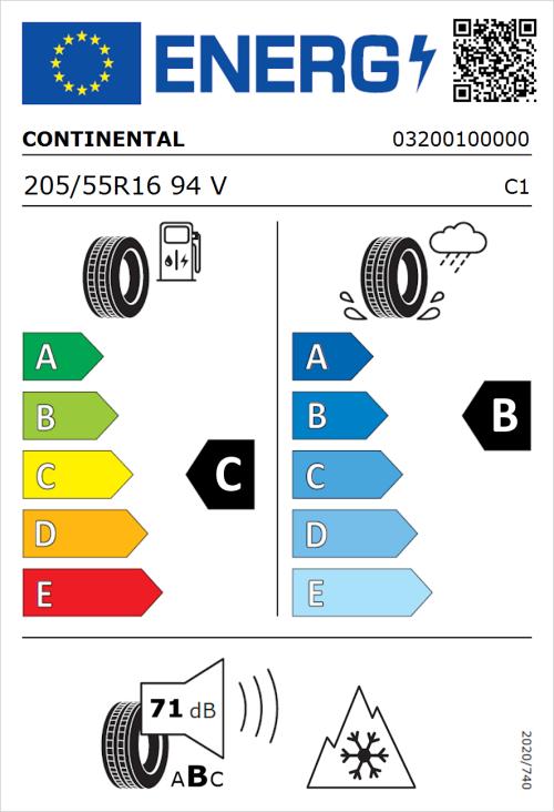 Tyre Label for Continental AllSeasonContact 2 205/55R16 94V
