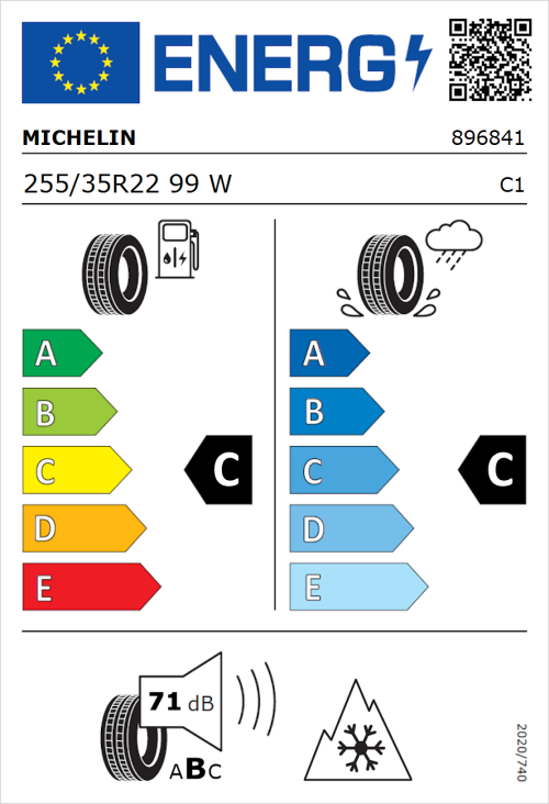 Tyre Label for Michelin Pilot Alpin 5 SUV 255/35R22 99W
