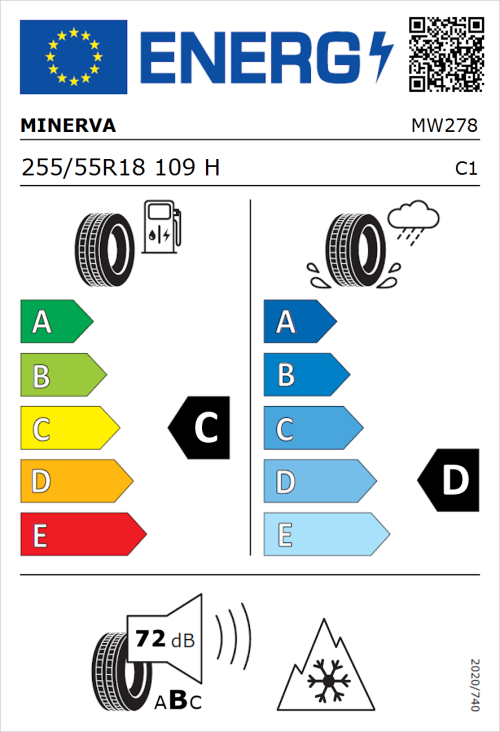 Tyre Label for Minerva S220 255/55R18 109H