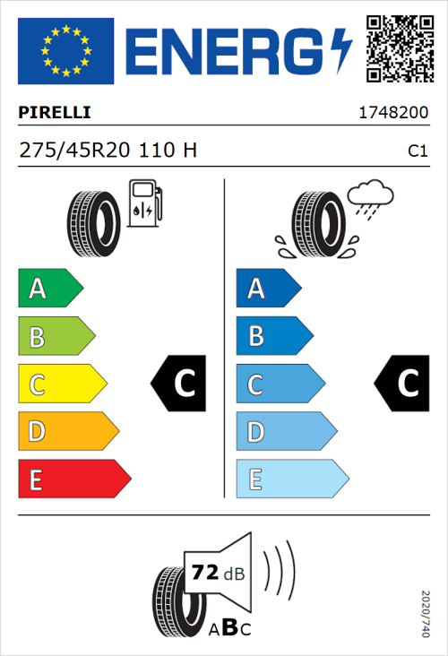 Tyre Label for Pirelli Scorpion Zero 275/45R20 110H